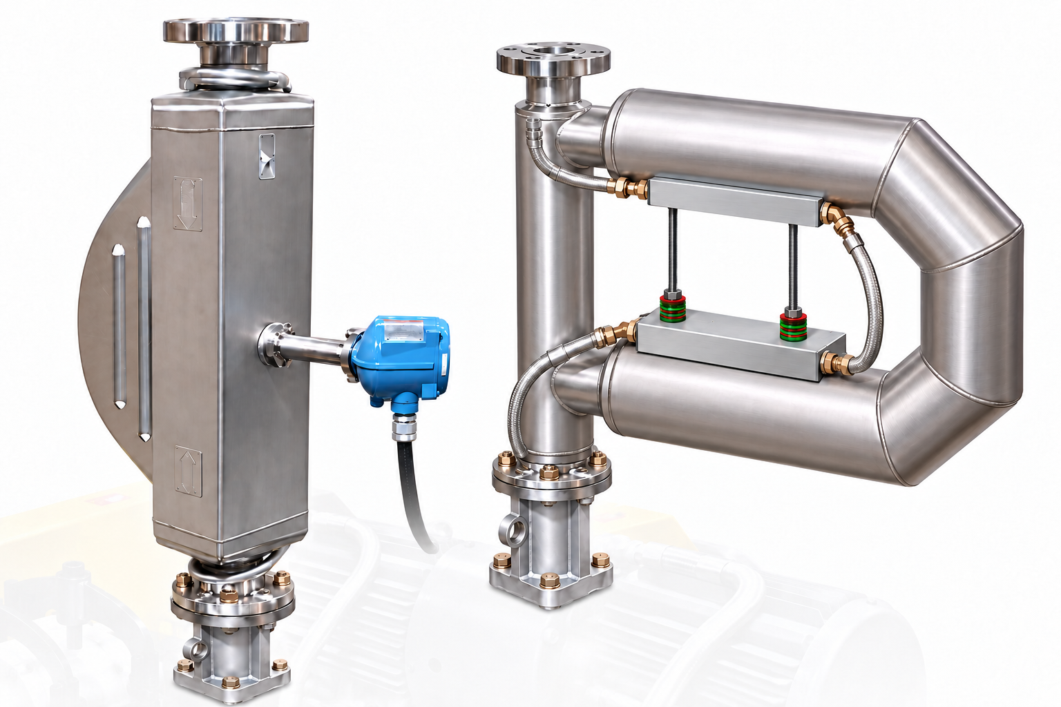 Micro Motion F300 and CMF300 with heat blocks and port couplers.